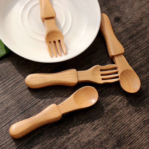 Wooden kids' spoon & fork