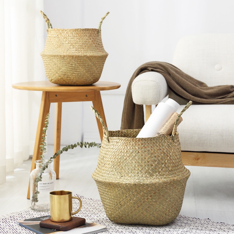 Foldable seagrass woven basket