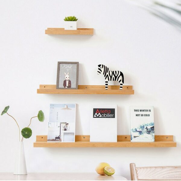 Floating wooden wall shelf