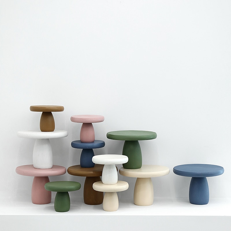 Wooden mushroom cake display